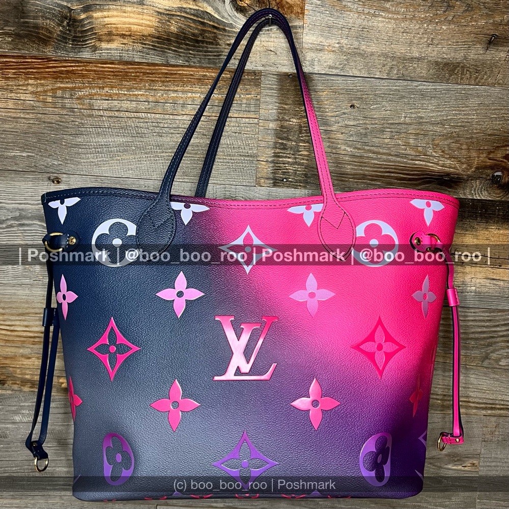 Louis Vuitton Neverfull MM Gradient Pink, Blue, Purple Tote (& Zip Wallet)